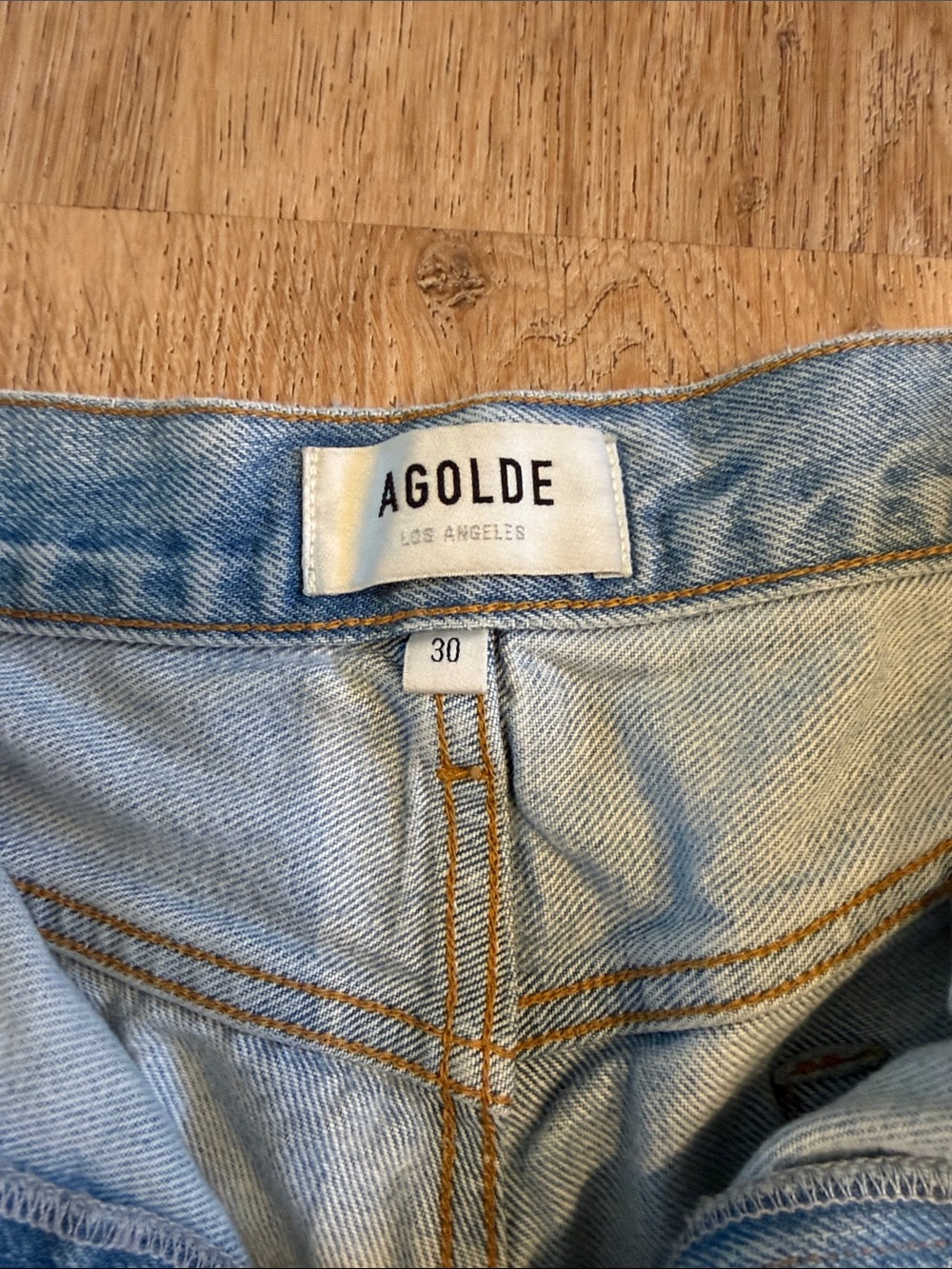 Agolde Light Blue Frayed Hem Denim Shorts - Picture 2 of 6